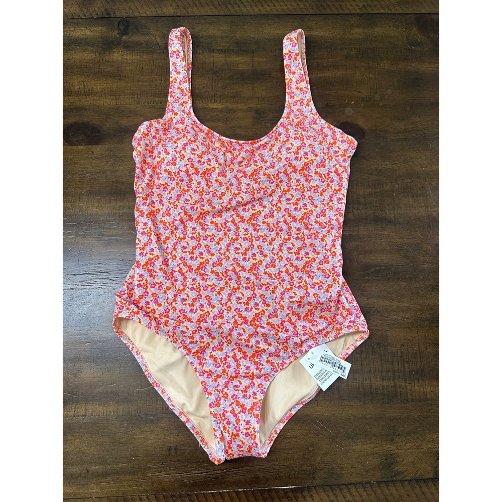 Amazon Essentials Womens Peach Micro Floral One Piece Swimsuit UPF‎ 50+ Small